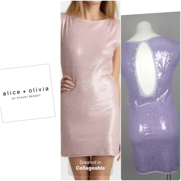 โผ๏ธWOWโผ๏ธAlice + Olivia lilac ๐๐sequins open back mini dress โผ๏ธ๐๐๐๐๐Beautiful ๐ - Picture 3 of 8